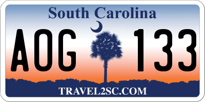 SC license plate AOG133