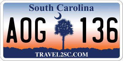 SC license plate AOG136