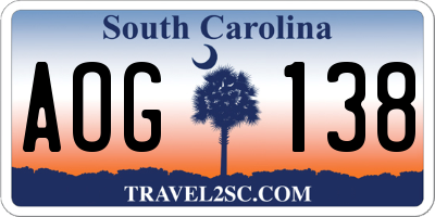 SC license plate AOG138