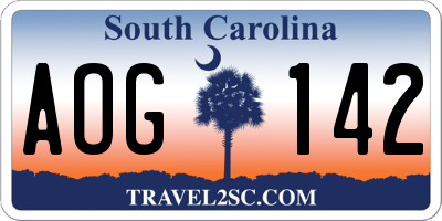 SC license plate AOG142