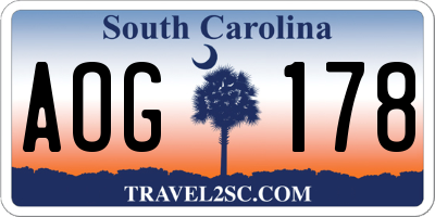 SC license plate AOG178