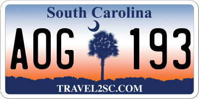 SC license plate AOG193
