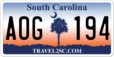 SC license plate AOG194