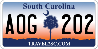 SC license plate AOG202