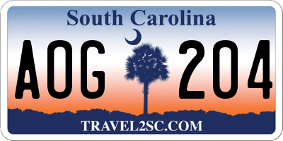 SC license plate AOG204