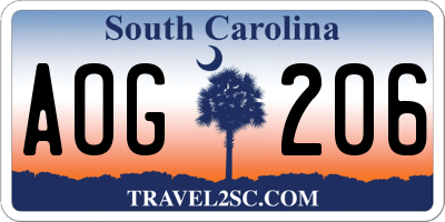 SC license plate AOG206
