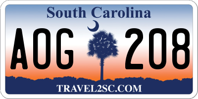 SC license plate AOG208