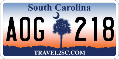 SC license plate AOG218