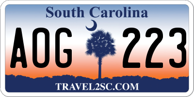 SC license plate AOG223