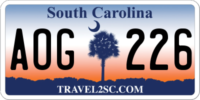 SC license plate AOG226