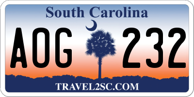 SC license plate AOG232
