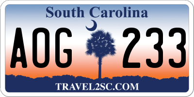 SC license plate AOG233