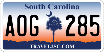 SC license plate AOG285