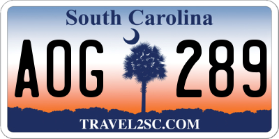 SC license plate AOG289