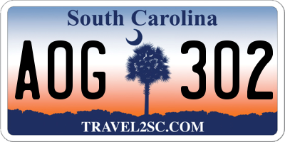 SC license plate AOG302