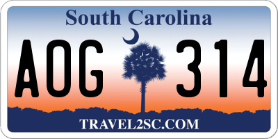 SC license plate AOG314