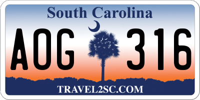 SC license plate AOG316