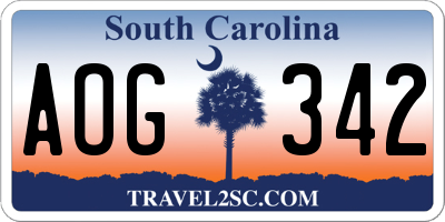 SC license plate AOG342