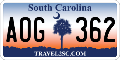 SC license plate AOG362