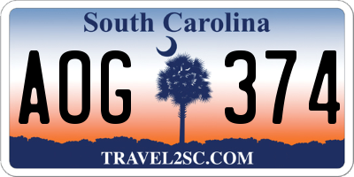 SC license plate AOG374