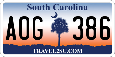 SC license plate AOG386