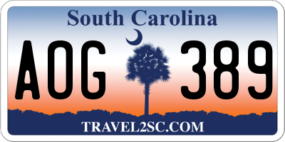 SC license plate AOG389