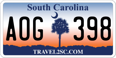 SC license plate AOG398