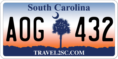 SC license plate AOG432