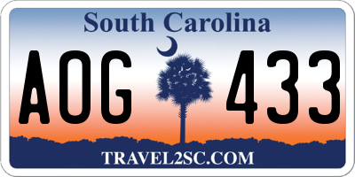 SC license plate AOG433