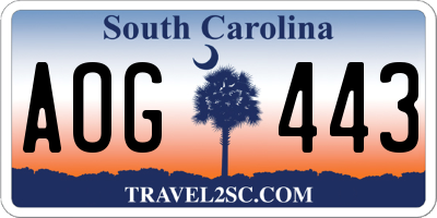 SC license plate AOG443