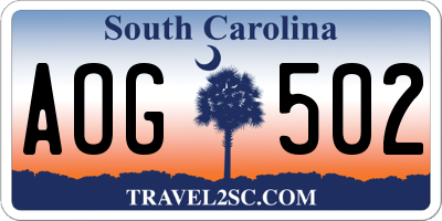 SC license plate AOG502