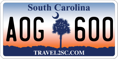 SC license plate AOG600