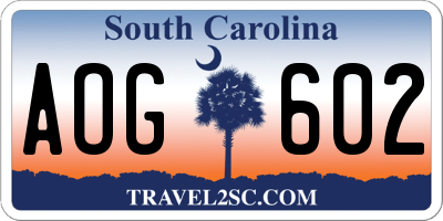 SC license plate AOG602