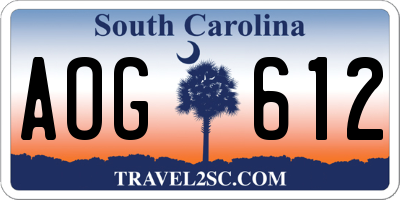 SC license plate AOG612