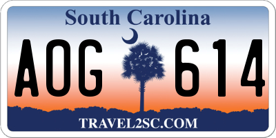 SC license plate AOG614