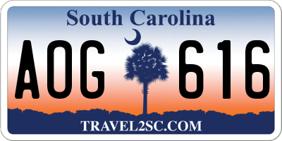 SC license plate AOG616