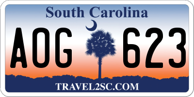 SC license plate AOG623