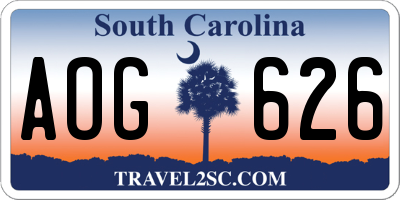 SC license plate AOG626