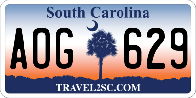SC license plate AOG629