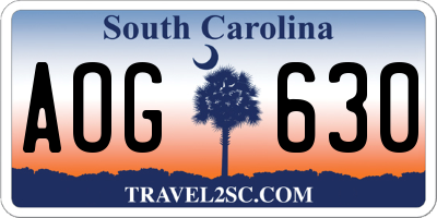 SC license plate AOG630