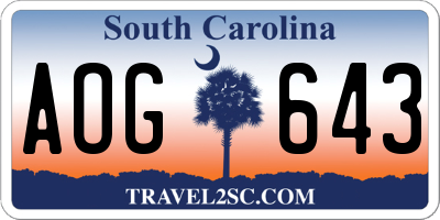 SC license plate AOG643
