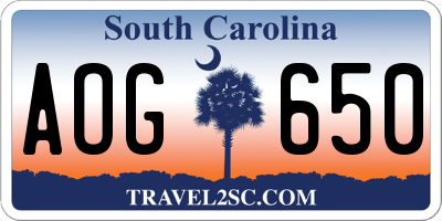 SC license plate AOG650