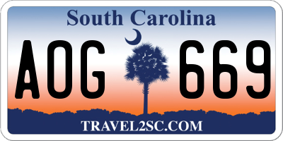 SC license plate AOG669