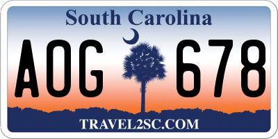 SC license plate AOG678