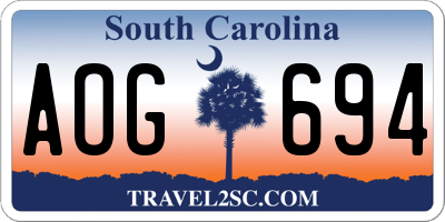 SC license plate AOG694