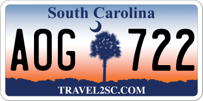 SC license plate AOG722