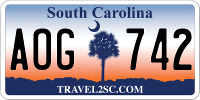 SC license plate AOG742