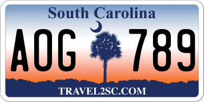 SC license plate AOG789