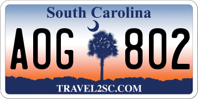 SC license plate AOG802