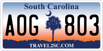 SC license plate AOG803